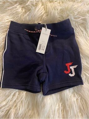 NWT Janie and Jack Navy Knit Shorts with Red & White JJ Logo